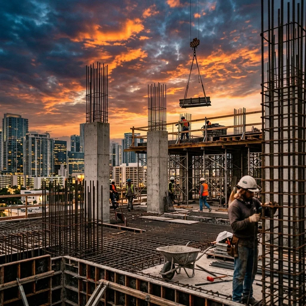 Modern construction site building framework representing structural sourcing